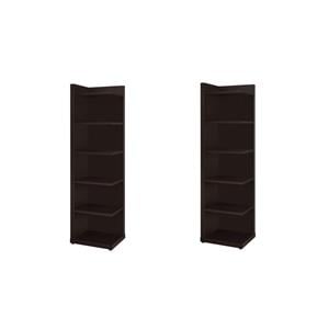 Pemberly Row Set of 2 6-Shelf Transitional Wood Corner Bookcases in Cappuccino