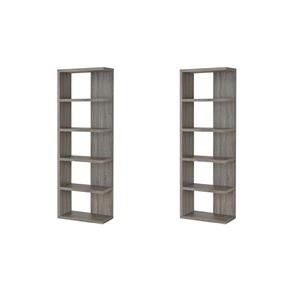 Pemberly Row Set of 2 5-Shelf 23.5&quot Transitional Wood Bookcases in Gray
