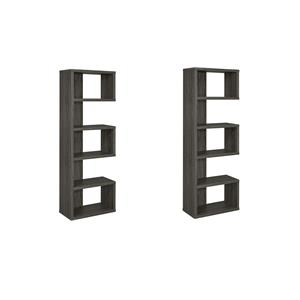 Pemberly Row Set of 2 5-Shelf Semi Backless Transitional Wood Bookcases in Gray