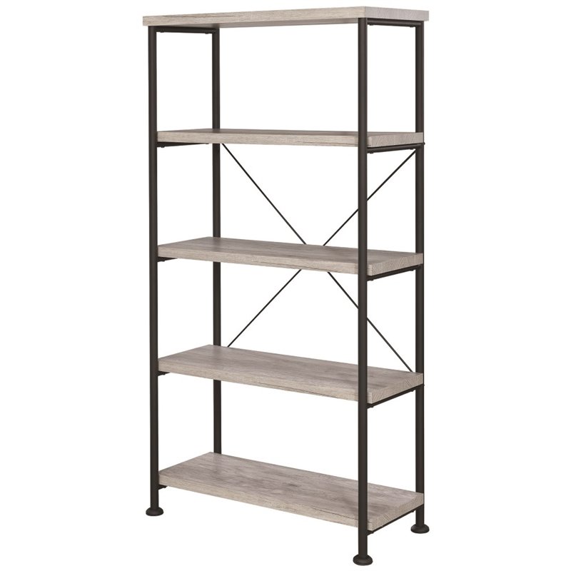 Pemberly Row Set of 2 4-Shelf Open Farmhouse Wood Bookcases in Gray