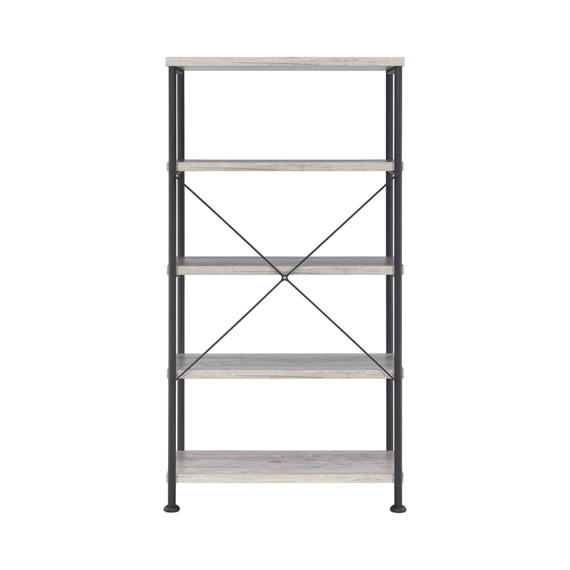 Pemberly Row Set of 2 4-Shelf Open Farmhouse Wood Bookcases in Gray