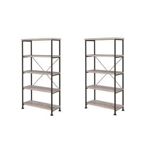 Pemberly Row Set of 2 4-Shelf Open Farmhouse Wood Bookcases in Gray
