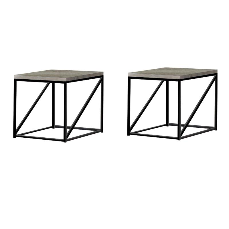 Pemberly Row Set of 2 Farmhouse Wood Square End Tables with Metal Base in Gray