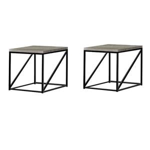 Pemberly Row Set of 2 Farmhouse Wood Square End Tables with Metal Base in Gray