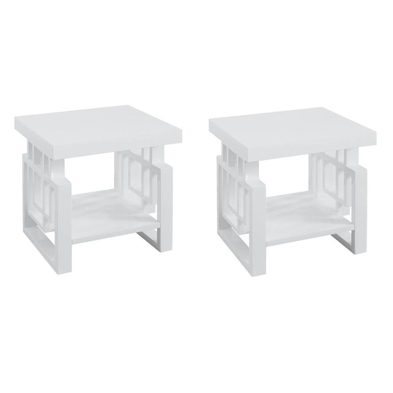 Pemberly Row Set of 2 Wood Rectangular End Tables with 1-Shelf in White
