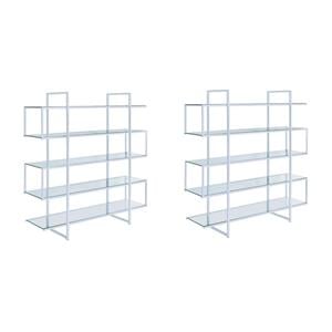 Pemberly Row Set of 2 5-Shelf Contemporary Clear Glass Top Bookcases in Clear