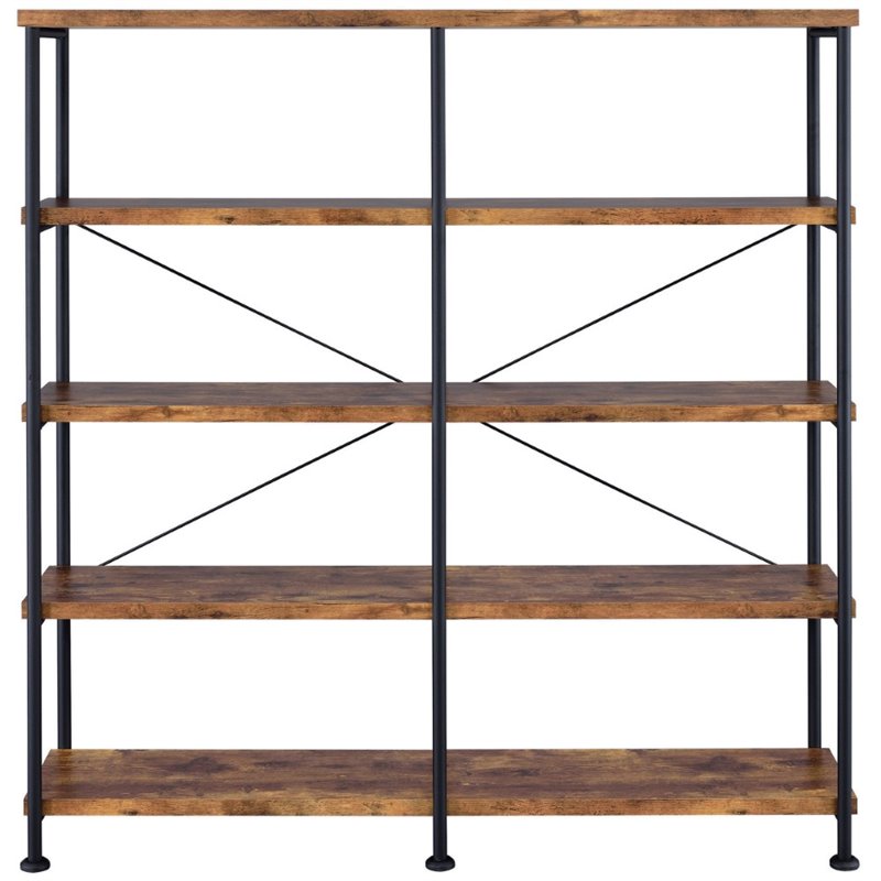 Pemberly Row Set of 2 4-Shelf Open Farmhouse Wood Bookcases in Nutmeg