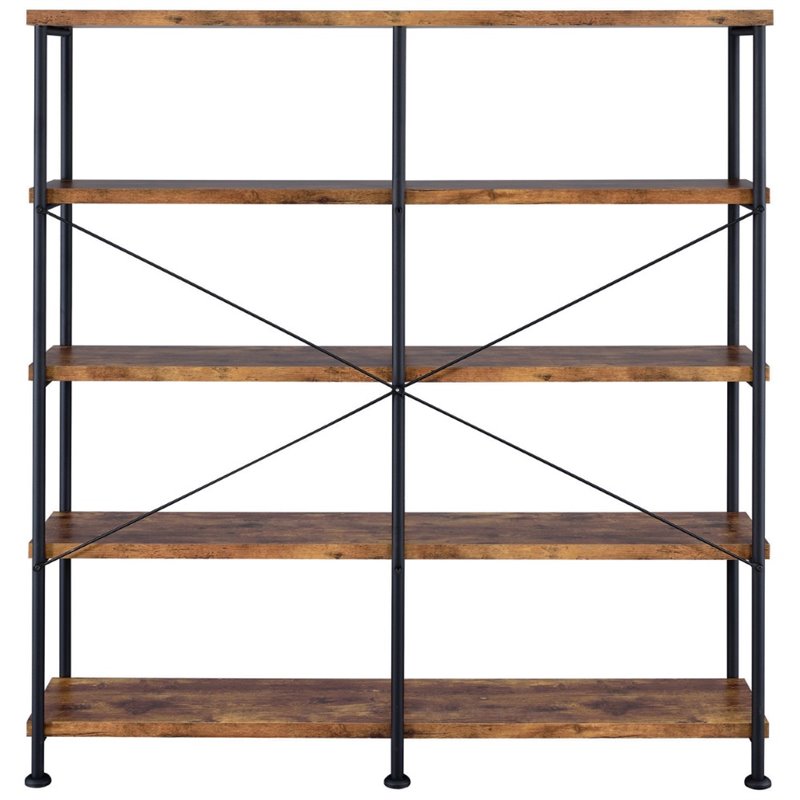 Pemberly Row Set of 2 4-Shelf Open Farmhouse Wood Bookcases in Nutmeg