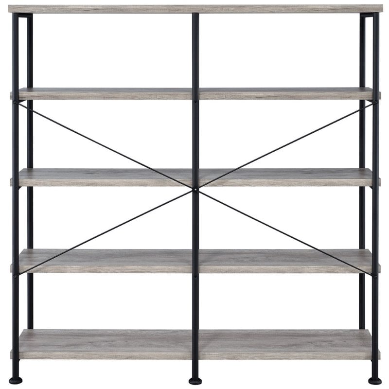 Pemberly Row Set of 2 4-Shelf Open Farmhouse Wood Bookcases in Gray