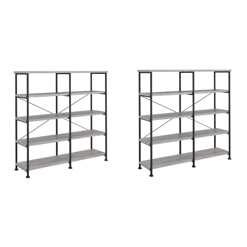 Pemberly Row Set of 2 4-Shelf Open Farmhouse Wood Bookcases in Gray