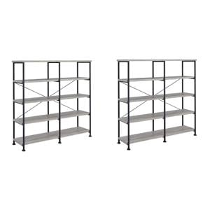Pemberly Row Set of 2 4-Shelf Open Farmhouse Wood Bookcases in Gray