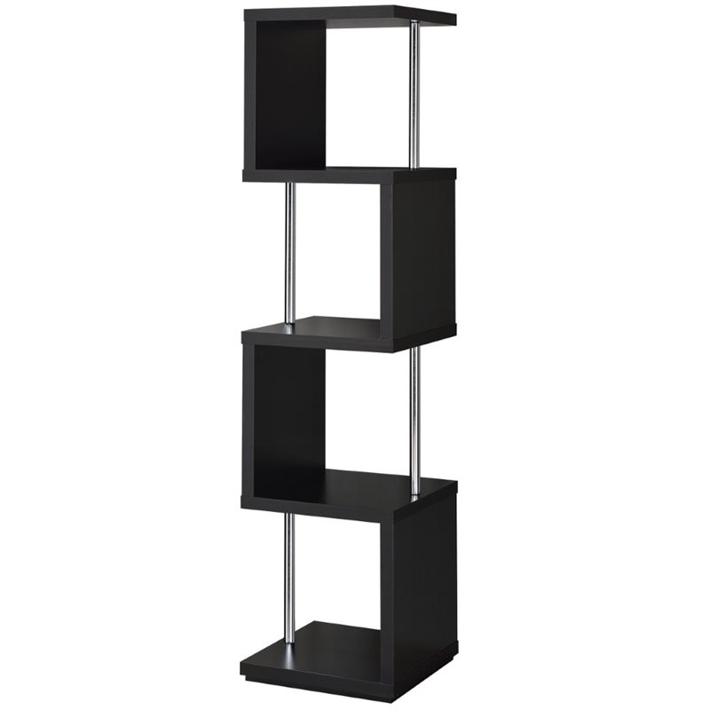 Pemberly Row Set of 2 4-Shelf Wood Geomec Snaking Bookcases in Black