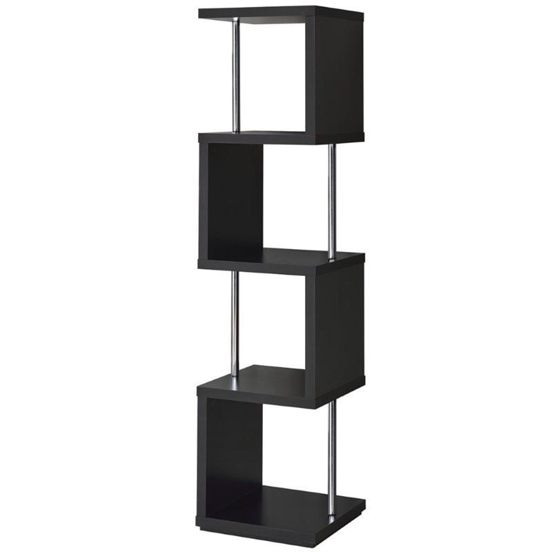 Pemberly Row Set of 2 4-Shelf Wood Geomec Snaking Bookcases in Black