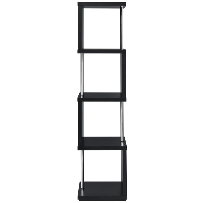 Pemberly Row Set of 2 4-Shelf Wood Geomec Snaking Bookcases in Black