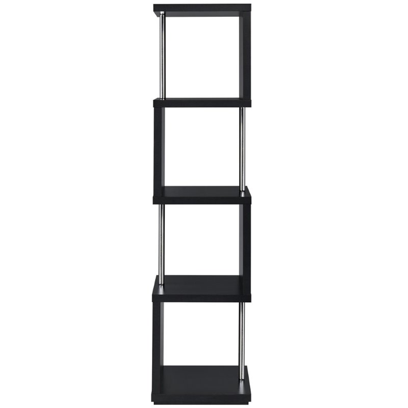 Pemberly Row Set of 2 4-Shelf Wood Geomec Snaking Bookcases in Black