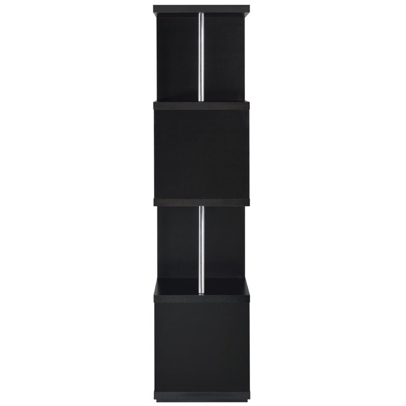 Pemberly Row Set of 2 4-Shelf Wood Geomec Snaking Bookcases in Black