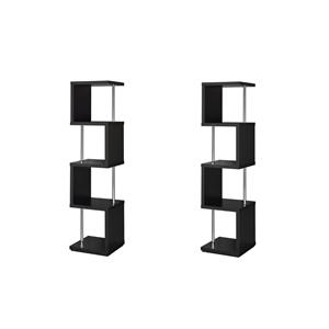 Pemberly Row Set of 2 4-Shelf Wood Geomec Snaking Bookcases in Black