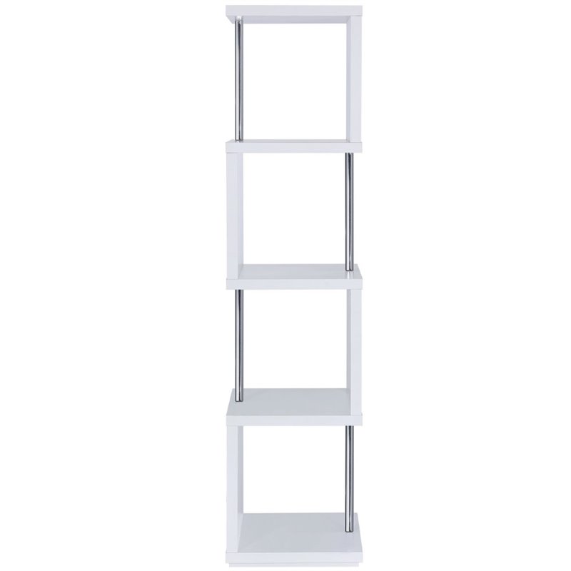 Pemberly Row Set of 2 4-Shelf Wood Geomec Snaking Bookcases in White