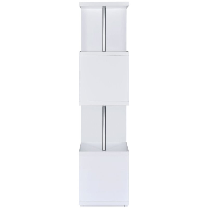 Pemberly Row Set of 2 4-Shelf Wood Geomec Snaking Bookcases in White