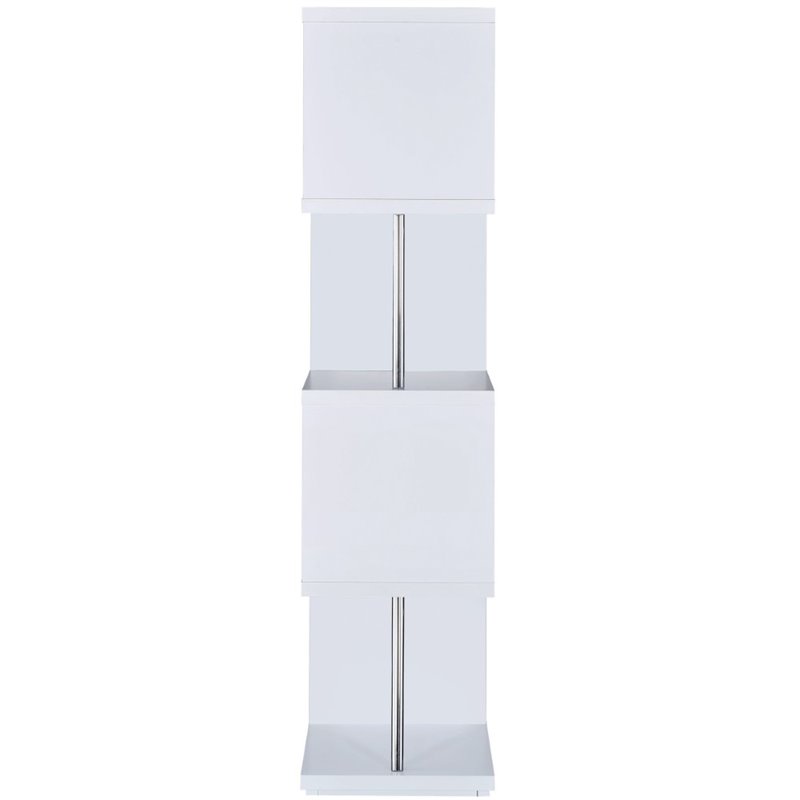 Pemberly Row Set of 2 4-Shelf Wood Geomec Snaking Bookcases in White