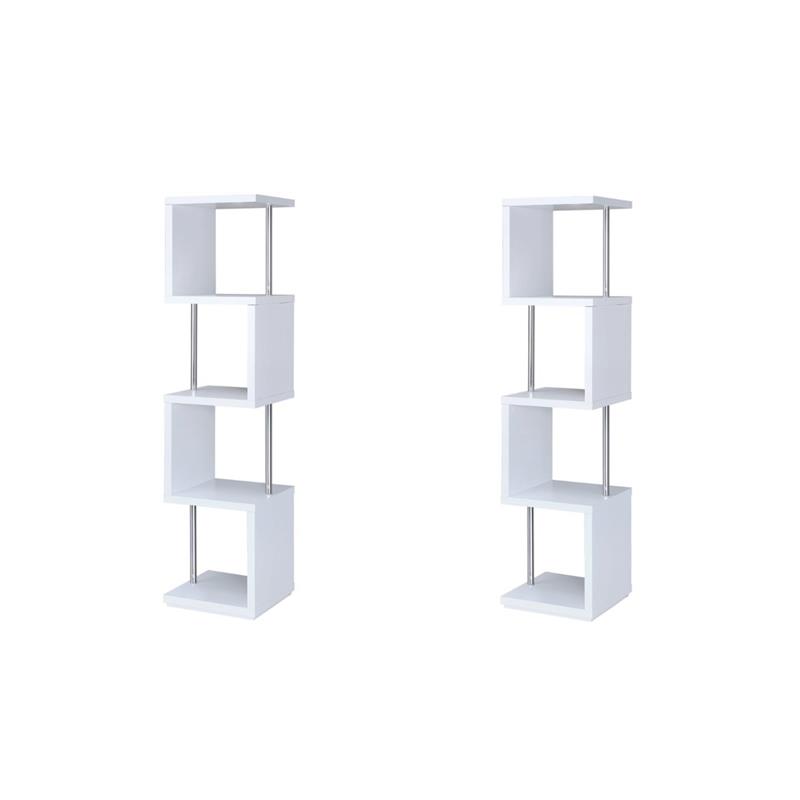Pemberly Row Set of 2 4-Shelf Wood Geomec Snaking Bookcases in White
