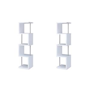 Pemberly Row Set of 2 4-Shelf Wood Geomec Snaking Bookcases in White