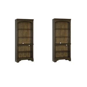Pemberly Row Set of 2 5-Shelf Rectangular Traditional Wood Bookcases in Oak