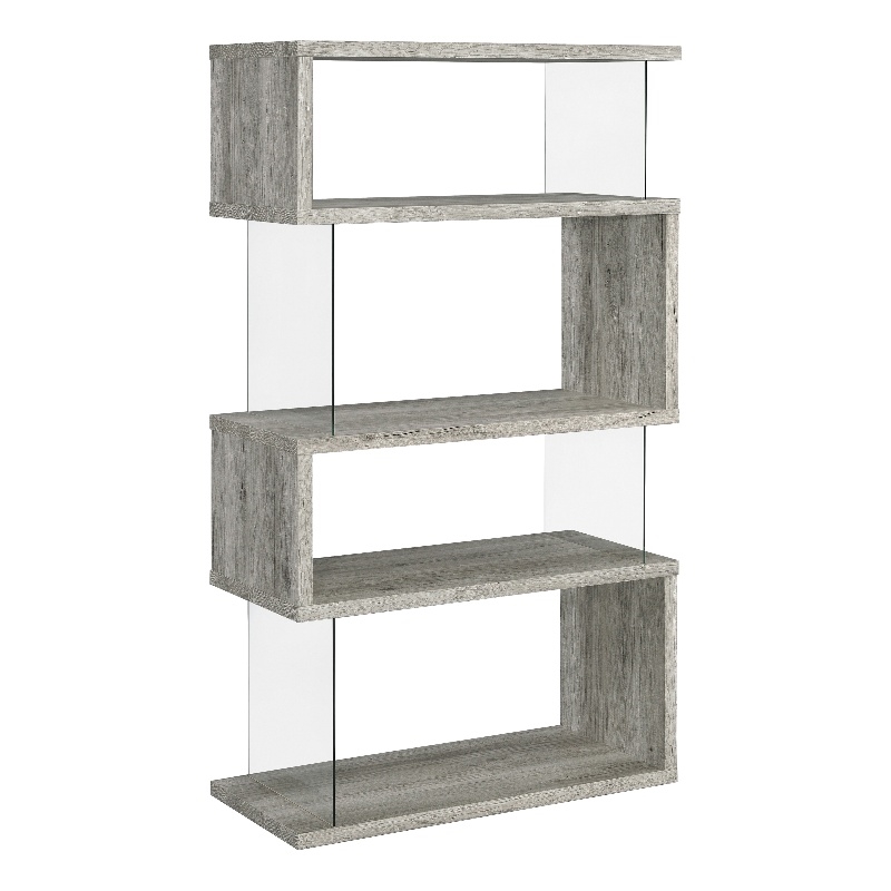 Pemberly Row Set of 2 4-Shelf Contemporary Wood Bookcases in Gray