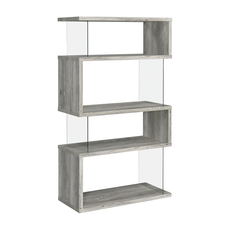 Pemberly Row Set of 2 4-Shelf Contemporary Wood Bookcases in Gray