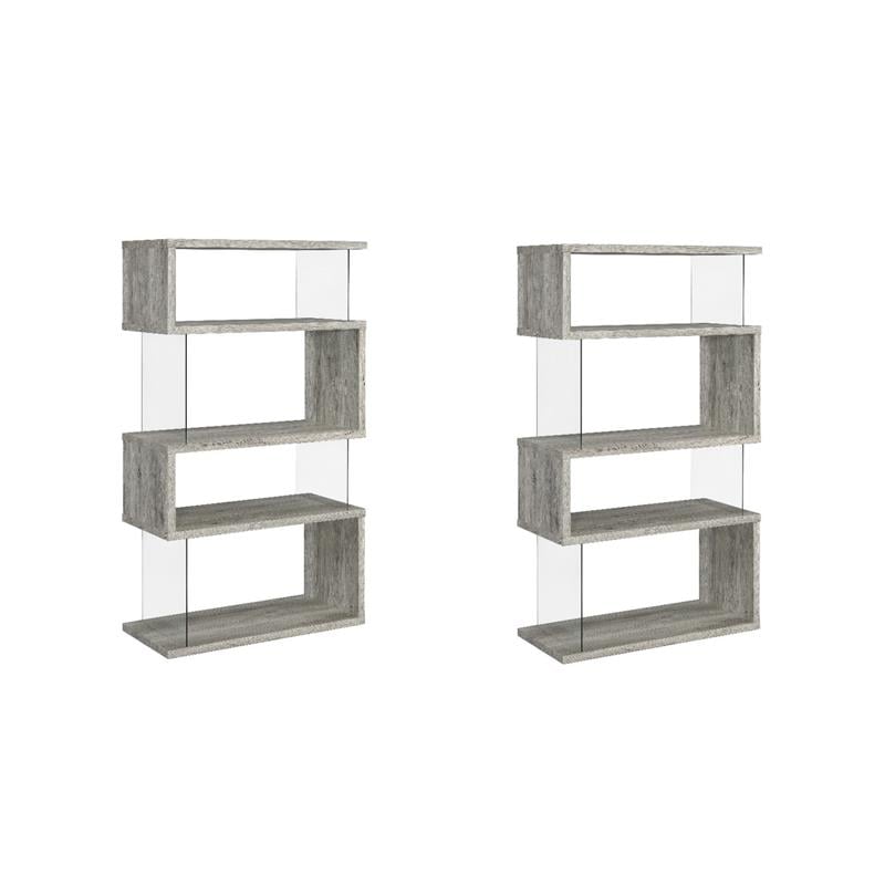 Pemberly Row Set of 2 4-Shelf Contemporary Wood Bookcases in Gray