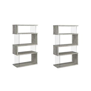 Pemberly Row Set of 2 4-Shelf Contemporary Wood Bookcases in Gray