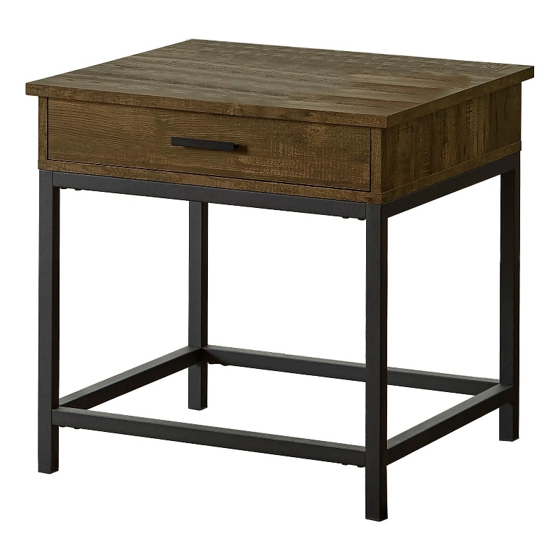Pemberly Row Set of 2 1-Drawer Square End Tables in Brown Oak and Sandy Black