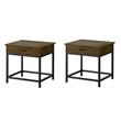 Pemberly Row Set of 2 1-Drawer Square End Tables in Brown Oak and Sandy Black