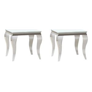 Pemberly Row Set of 2 Modern Metal Square End Tables in White and Chrome