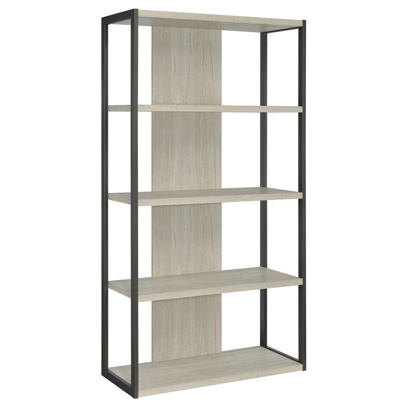 Pemberly Row Set of 2 4-Shelf Modern Wood Bookcases in Whitewashed Gray