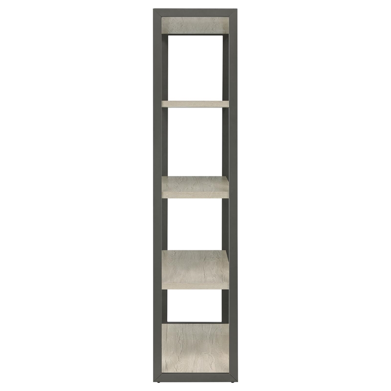 Pemberly Row Set of 2 4-Shelf Modern Wood Bookcases in Whitewashed Gray