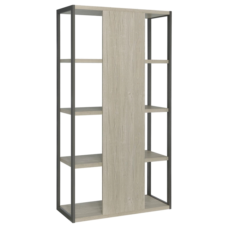 Pemberly Row Set of 2 4-Shelf Modern Wood Bookcases in Whitewashed Gray