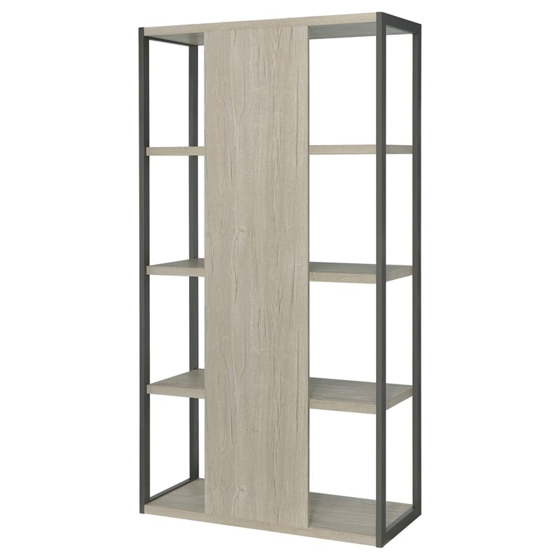Pemberly Row Set of 2 4-Shelf Modern Wood Bookcases in Whitewashed Gray