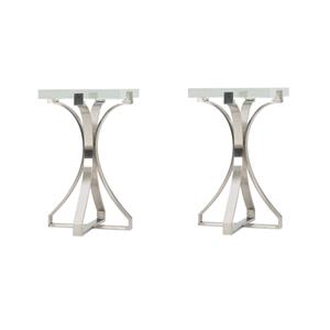 Pemberly Row Set of 2 Bubble Glass Top Accent End Tables in Chrome