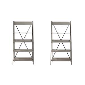 Pemberly Row Set of 2 68&quot Solid Ladder Bookcases with 4-Fixed Shelves in Gray