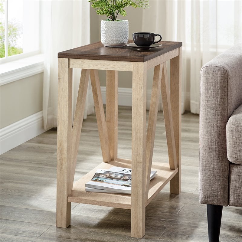 Pemberly Row Set of 2 End Tables with Open Storage Shelf - Dark Walnut/White Oak