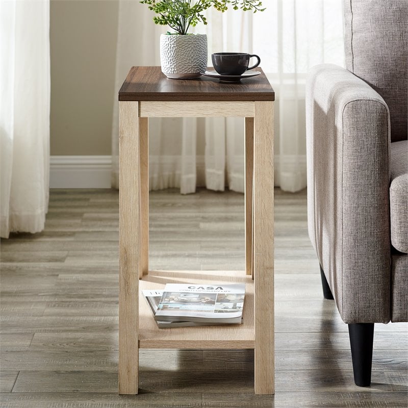Pemberly Row Set of 2 End Tables with Open Storage Shelf - Dark Walnut/White Oak