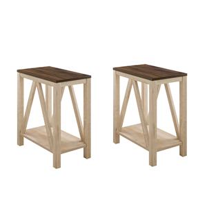 Pemberly Row Set of 2 End Tables with Open Storage Shelf - Dark Walnut/White Oak