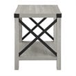 Pemberly Row Set of 2 Metal X-Shaped Frame Rustic Wood End Tables in Stone Gray