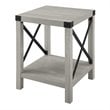 Pemberly Row Set of 2 Metal X-Shaped Frame Rustic Wood End Tables in Stone Gray