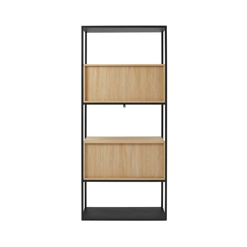 Pemberly Row Set of 2 Tall Bookcases with Closed and Open Storage - Oak/ Black