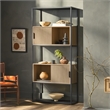 Pemberly Row Set of 2 Tall Bookcases with Closed and Open Storage - Oak/ Black