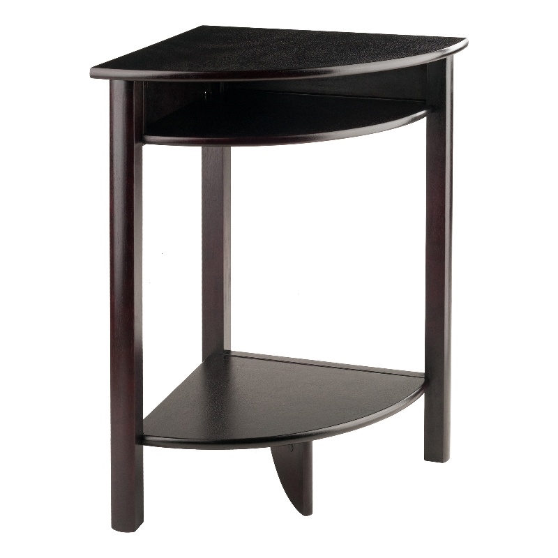 Pemberly Row Set of 2 Transitional Solid Wood Corner End Tables in Espresso