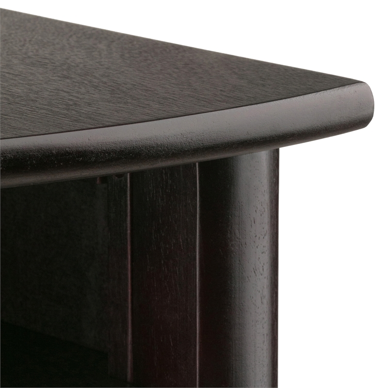 Pemberly Row Set of 2 Transitional Solid Wood Corner End Tables in Espresso
