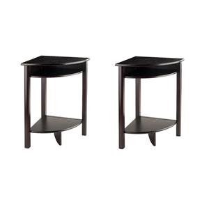 Pemberly Row Set of 2 Transitional Solid Wood Corner End Tables in Espresso